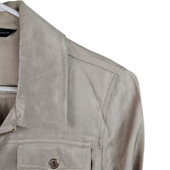 White House Black Market Jacket M Tan Ruffle Hem Full Zip Military Utility - Picture 4 of 10